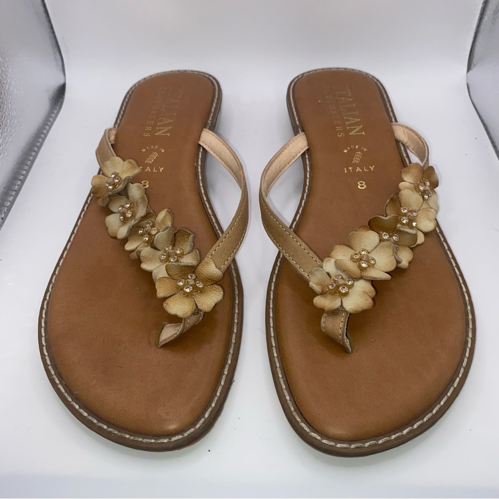 Italian Shoemakers Emina Women’s Floral Thong Sandals With Rhinestones Sz 39 (8)